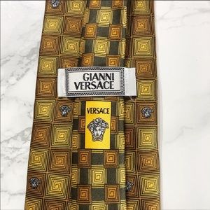 Versace Checkered Greek Key Medusa Print Silk Tie